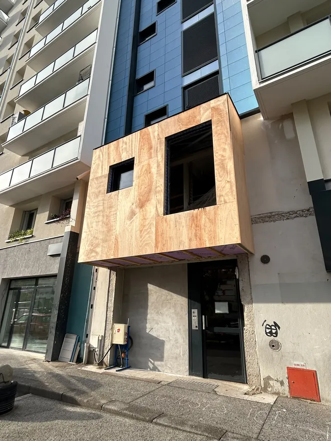 SACVL Lyon 03, chantier, nouveau volume d'entrée habillé de bois